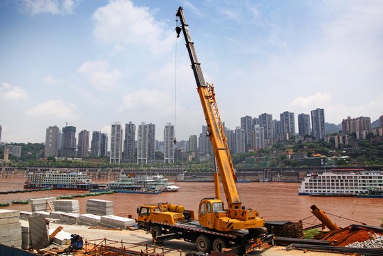 XCMG truck crane working in Wuhan